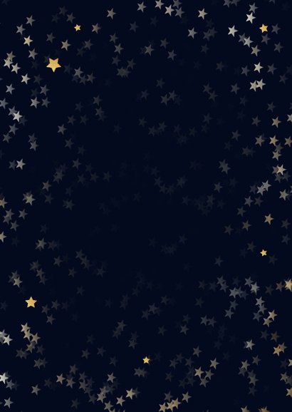 Uitnodiging kerstborrel kerstbal goud sterren Achterkant