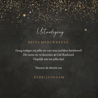 Uitnodiging kerstborrel krijtbord goud champagne kerst ster 3