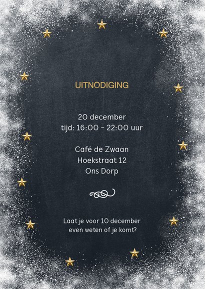 Uitnodiging kerstborrel krijtbord sneeuw 2