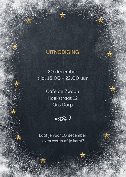 Uitnodiging kerstborrel krijtbord sneeuw 2