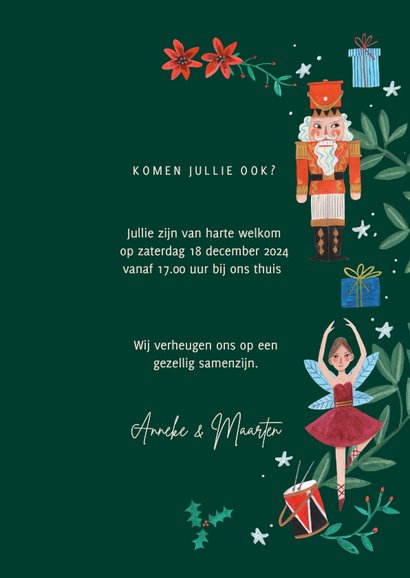 Uitnodiging kerstborrel notenkraker groen 3