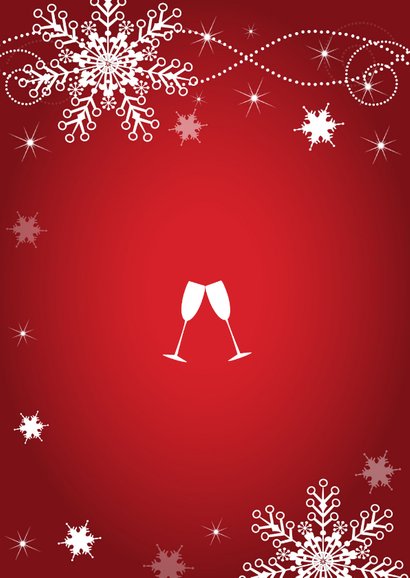 Uitnodiging kerstborrel sneeuwvlokken rood 2