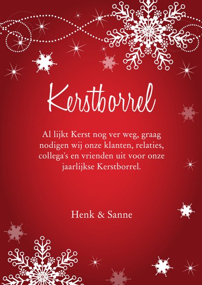 Uitnodiging kerstborrel sneeuwvlokken rood 3