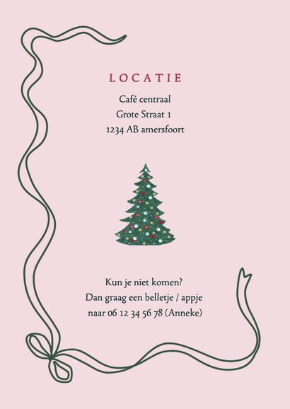 Uitnodiging kerstborrel strepen en strik kerstboom 2