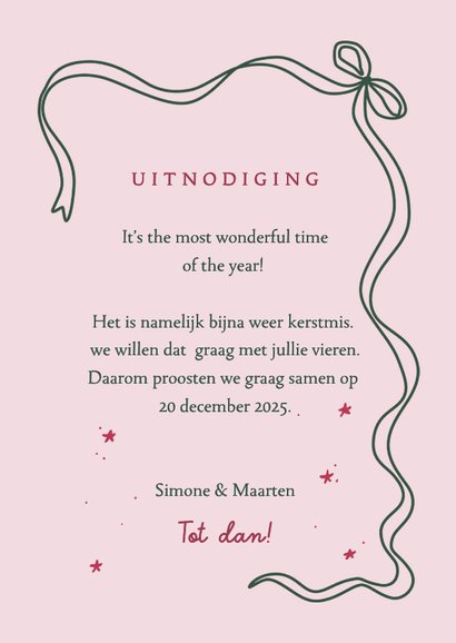 Uitnodiging kerstborrel strepen en strik kerstboom 3