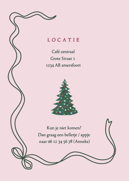 Uitnodiging kerstborrel strepen en strikken 2