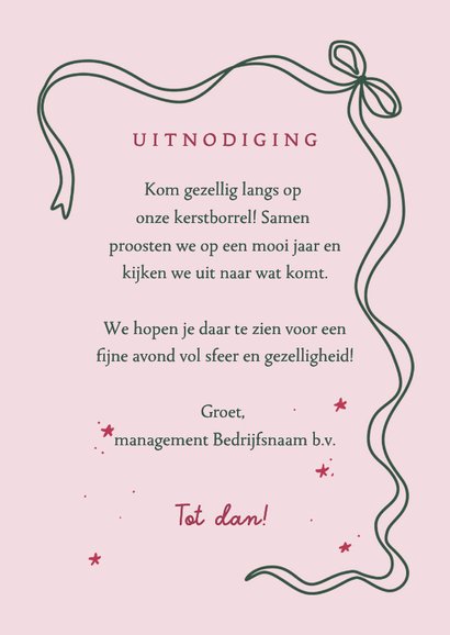 Uitnodiging kerstborrel strepen en strikken 3