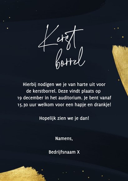 Uitnodiging kerstborrel verfstepen goud 3