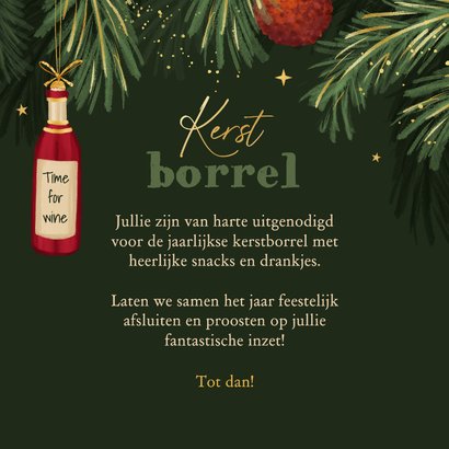 Uitnodiging kerstborrel zakelijk snacks kerstballen grappig 3