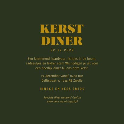 Uitnodiging kerstdiner donkergroen met kerstbal van papier 3