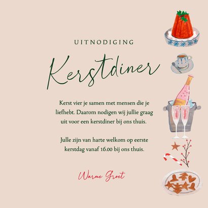 Uitnodiging kerstdiner doodle illustratie eten en drinken 3