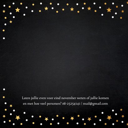 Uitnodiging kerstdiner gouden confetti krijtbord 2
