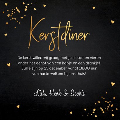 Uitnodiging kerstdiner gouden confetti krijtbord 3