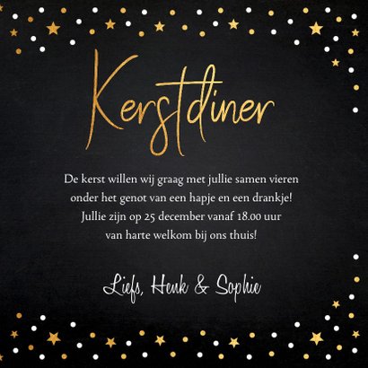 Uitnodiging kerstdiner gouden confetti krijtbord 3
