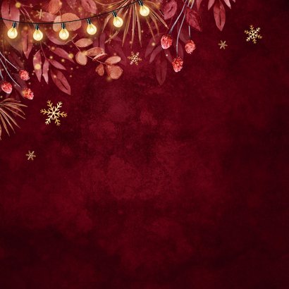 Uitnodiging kerstdiner lampjes takjes sneeuwvlokken rood 2