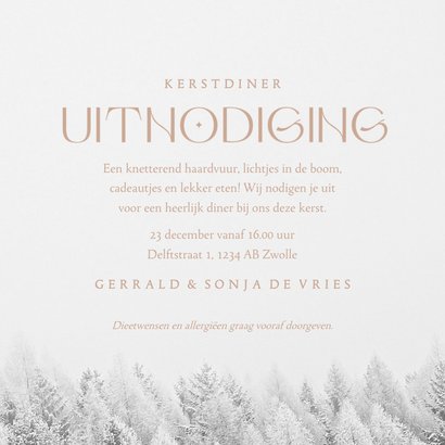 Uitnodiging kerstdiner met besneeuwde bomen 3