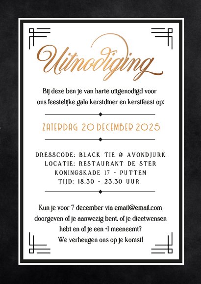 Uitnodiging kerstdiner of kerstgala retro met vlinderstrik 3