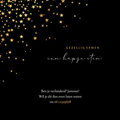 Uitnodiging kerstdiner sterren goud confetti 2