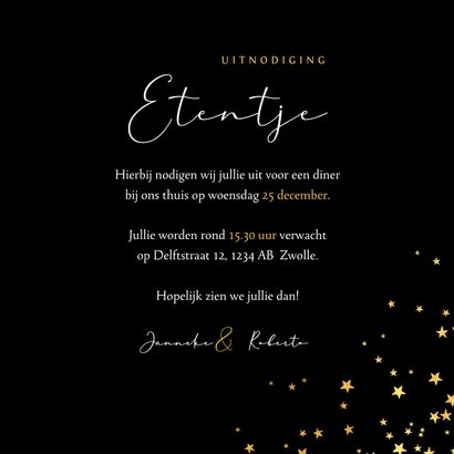 Uitnodiging kerstdiner sterren goud confetti 3