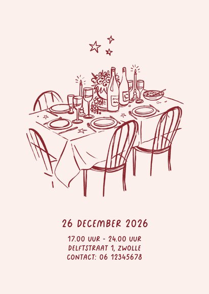 Uitnodiging kerstdiner strikjes foto kandelaar lintjes kader 2