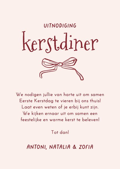 Uitnodiging kerstdiner strikjes foto kandelaar lintjes kader 3