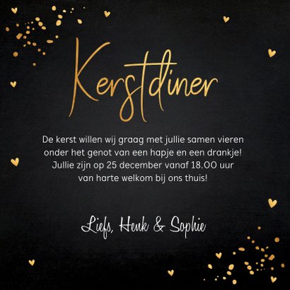 Uitnodiging kerstdiner zwart goudlook confetti 3