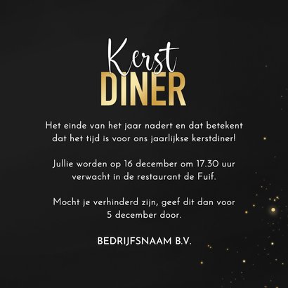 Uitnodiging kerstdiner zwart stijlvol goud zakelijk 3