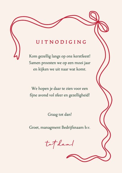 Uitnodiging kerstfeest ruit en strik 3
