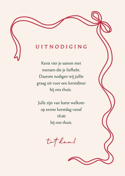 Uitnodiging kerstfeest ruit en strikje 3