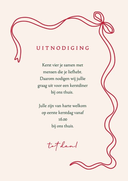 Uitnodiging kerstfeest ruit en strikje 3