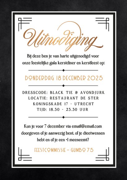 Uitnodiging kerstgala of chic kerstdiner vlinderstrikje 3