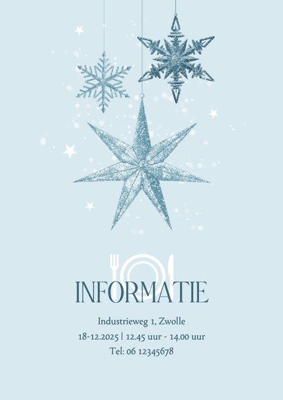 Uitnodiging kerstlunch sneeuwsterren blauw winter zakelijk 2