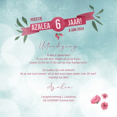 Uitnodiging kinderfeest met magische eenhoorn en bloemen 3