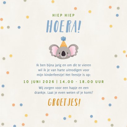 Uitnodiging kinderfeestje 1 jaar dieren met feesthoedjes 3