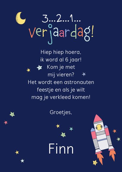 Uitnodiging kinderfeestje astronaut 3