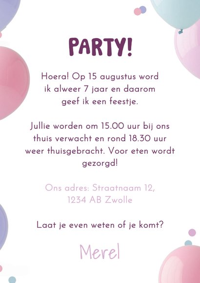 Uitnodiging kinderfeestje ballonnen foto time to party 3