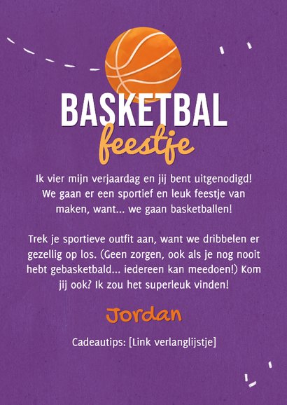 Uitnodiging kinderfeestje basketbal foto stoer 3