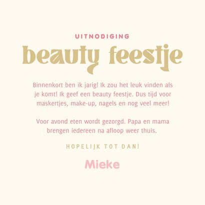 Uitnodiging kinderfeestje beauty en make-up 3