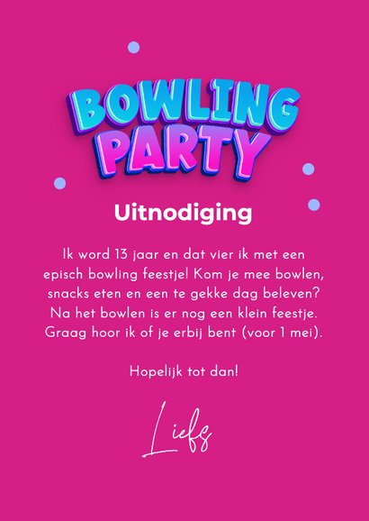 Uitnodiging kinderfeestje bowlen confetti foto party 3