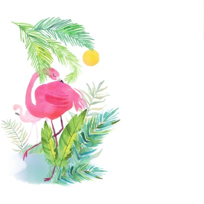 Uitnodiging kinderfeestje flamingo en tropische bloemen 2