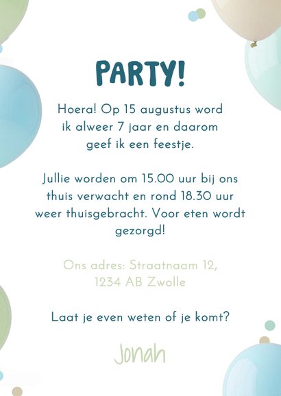 Uitnodiging kinderfeestje foto time to party ballonnen groen 3
