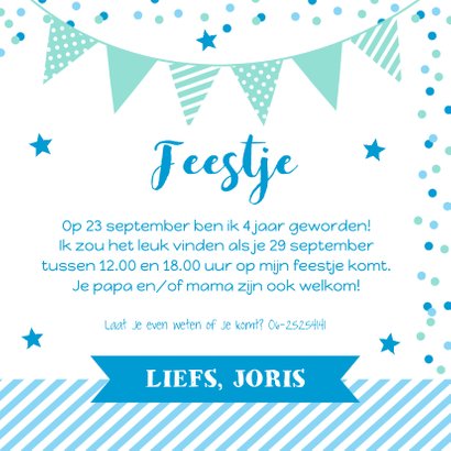 Uitnodiging kinderfeestje foto vakken blauw 3