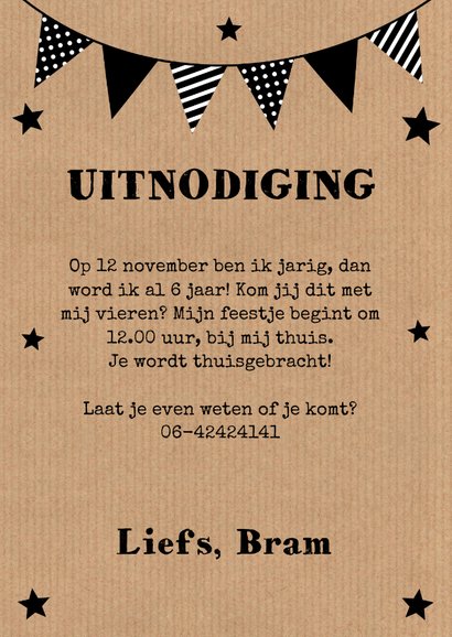 Uitnodiging kinderfeestje fotocollage slinger kraftprint 3