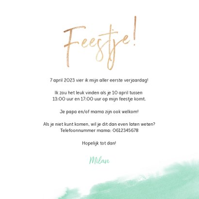 Uitnodiging kinderfeestje jongen 1 jaar giraf waterverf 3