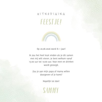 Uitnodiging kinderfeestje jongen met olifantje en regenboog 3