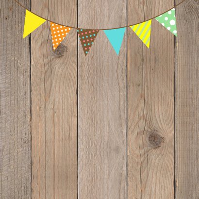 Uitnodiging kinderfeestje jongen slinger houtprint 2