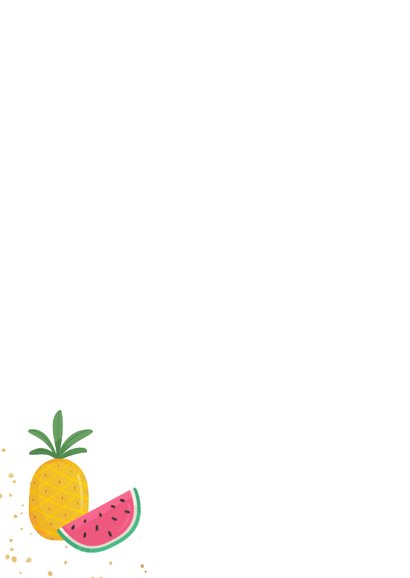 Uitnodiging kinderfeestje meisje tropisch toekan fruit Achterkant