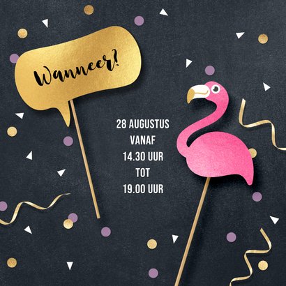 Uitnodiging kinderfeestje meisje vrolijke flamingo 2