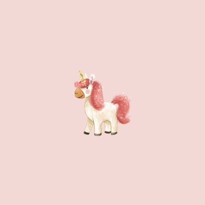 Uitnodiging kinderfeestje met glitter unicorn! Achterkant