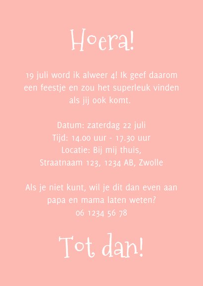 Uitnodiging kinderfeestje met regenboogjes en foto 3